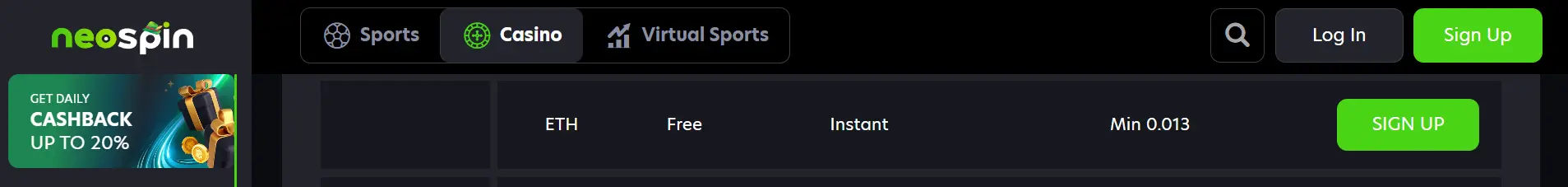 NeoSpin als bestes Ethereum Casino f&uuml;r Spieler aus &Ouml;sterreich