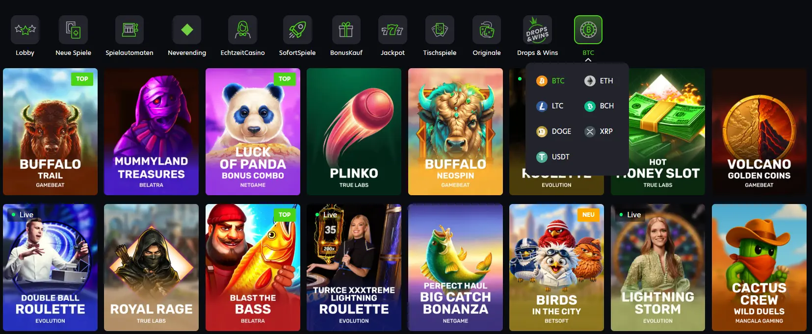 Bitcoin-Spiele, Slots, Live Casino und Kryptowährungen bei NeoSpin