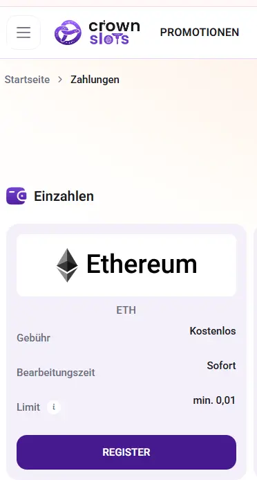 CrownSlots Ethereum Casino f&uuml;r Spieler aus &Ouml;sterreich