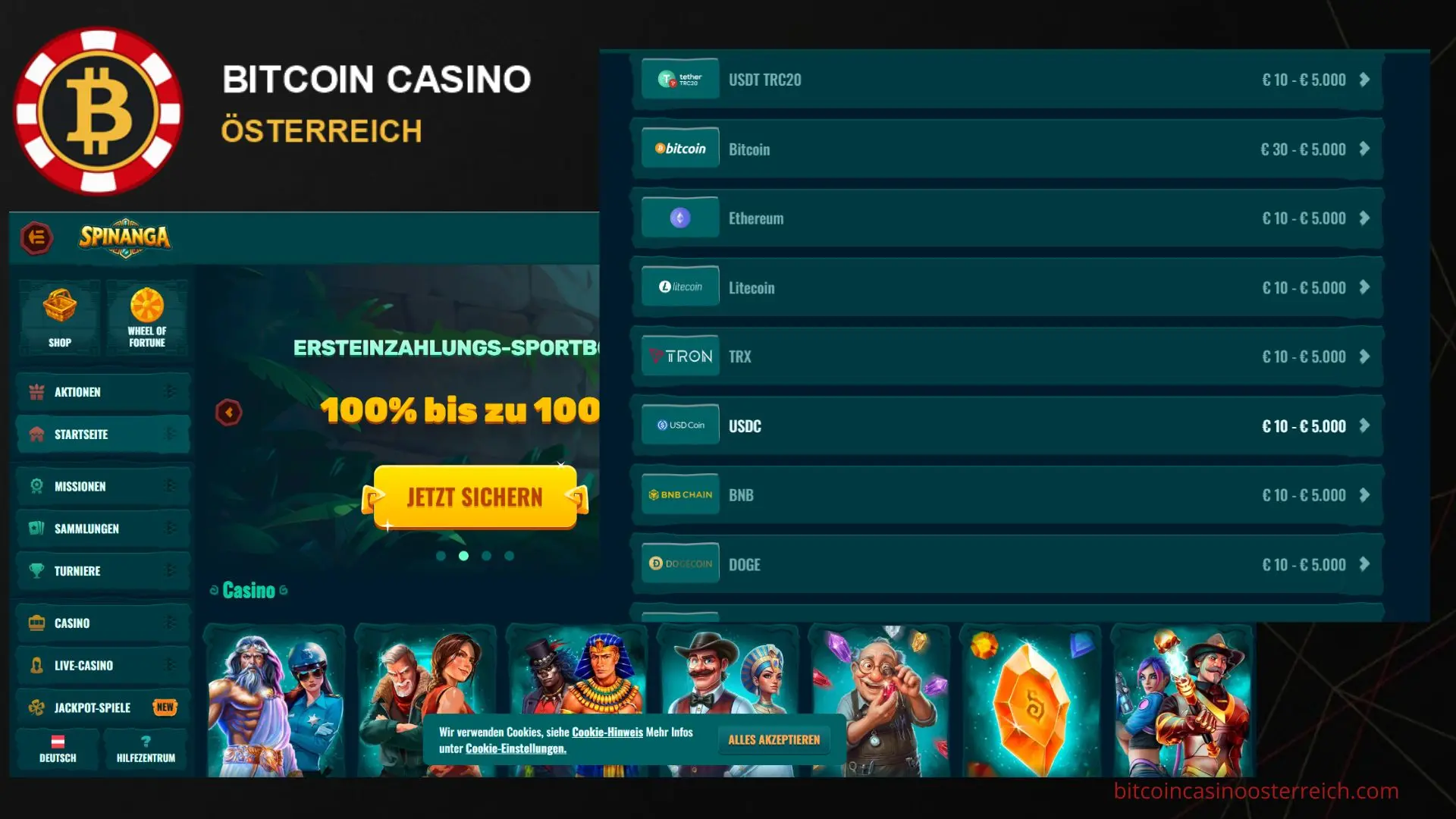 Spinanga Online Casino mit Bitcoin und Kryptowährungen
